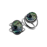 Handcrafted Sterling Silver oval shape ring with Abalone Shell and Balinese rope detailing
